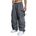 thumbnail image 3 of NIEWTR Mens Cargo Parachute Pants Streetwear Vintage Y2k Wide Leg Sweatpants Fall Winter Pants (XXL,A01-Dark Gray), 3 of 9