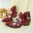 thumbnail image 6 of Cowboy Ankle Boots for Women V Cutout Pointed Toe Chunky Heel Booties Floral Embroidered Western style Pull On Shoes for Country Concert Party, 6 of 6