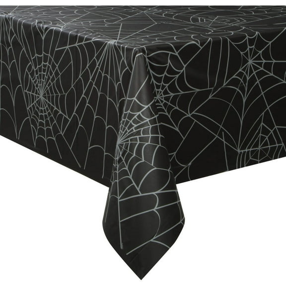 Unique Spider Web Halloween Plastic Tablecloth, 108 x 54 in, Black, 1ct