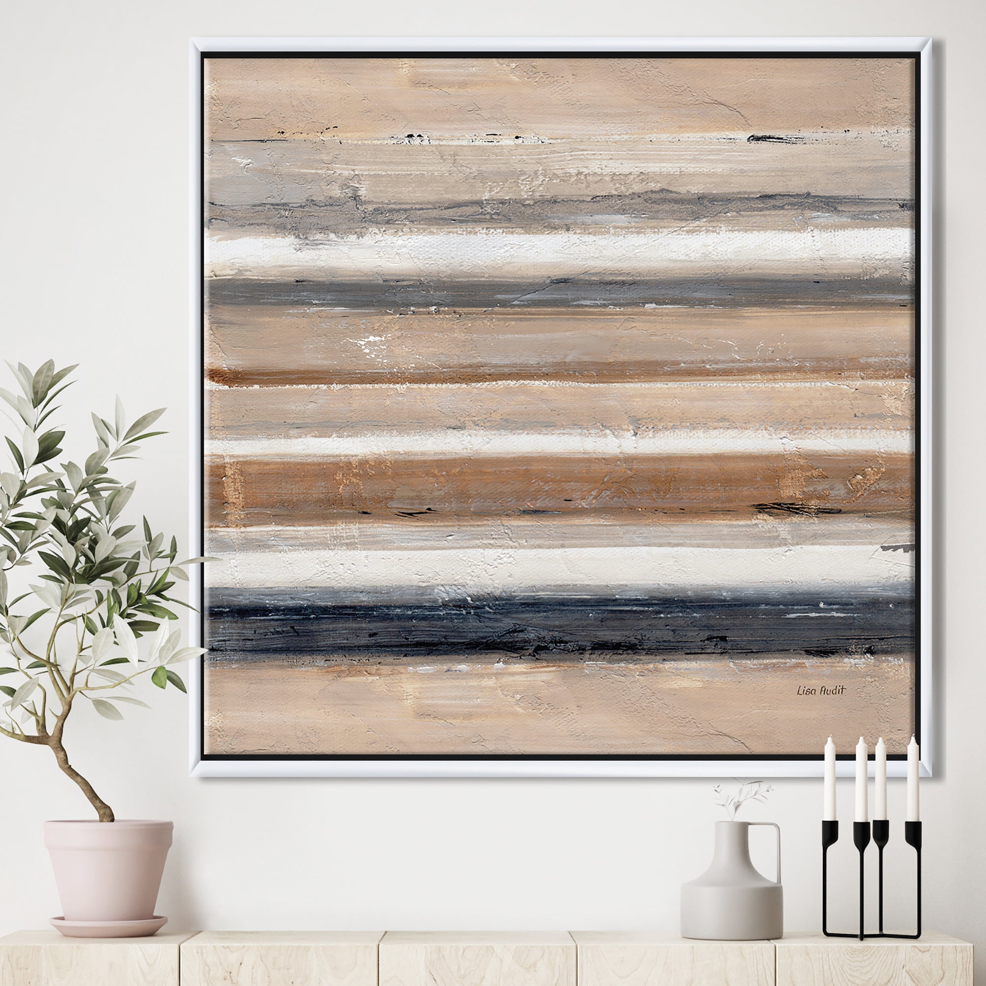 Designart ' Geometric Circle Natural Balance III ' MidCentury Modern Transitional Framed Canvas