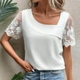 thumbnail image 5 of Mittory Women's Elegant Lace Short Sleeve Asymmetrical Neck Work Blouse Tops, 5 of 8