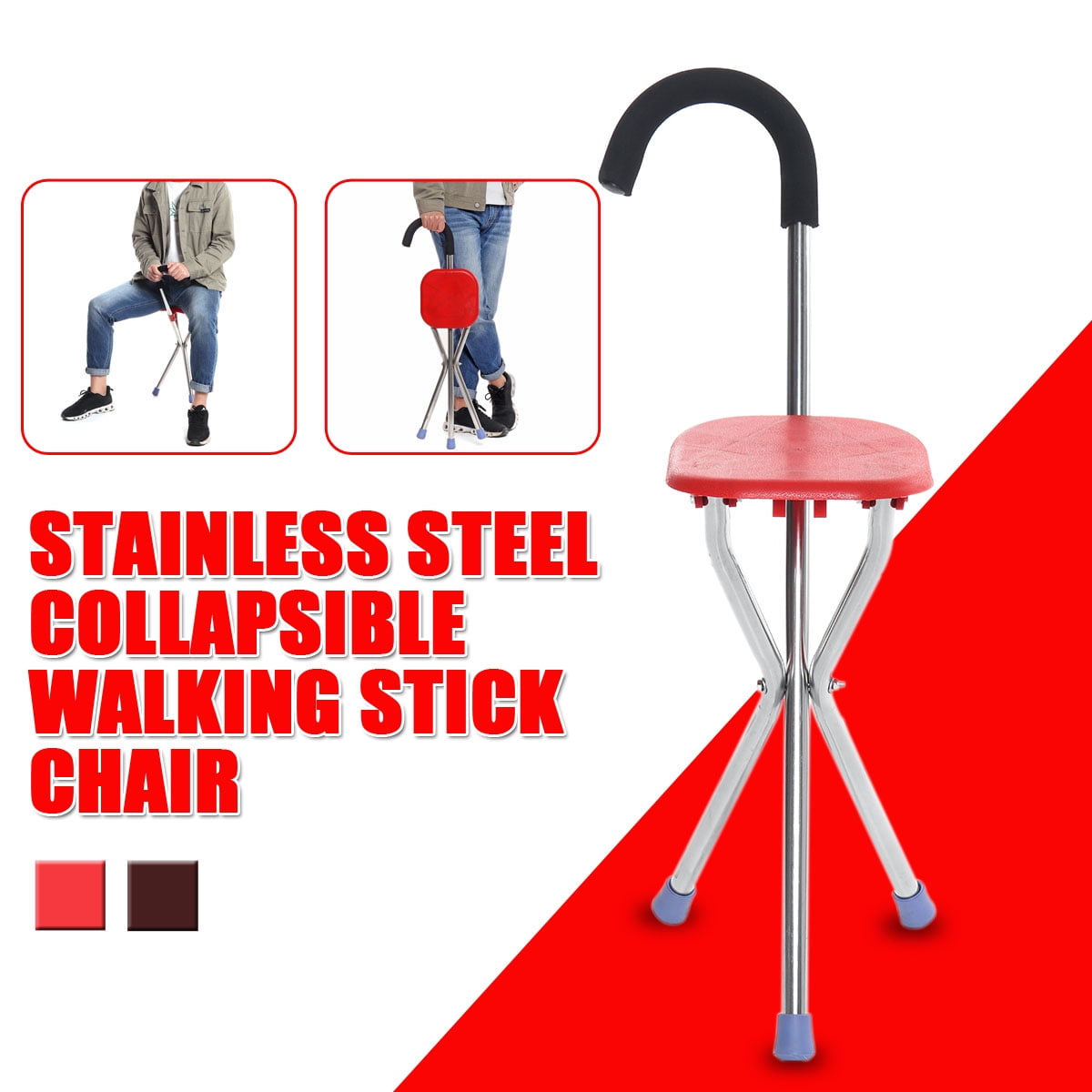 2 In 1 Lightweight Stainless Steel Portable Folding Walking Stick