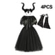 thumbnail image 3 of Disfraz de maléfica de Halloween para niñas, vestido de tutú de reina de bruja oscura gótica negra con capa de plumas, vestido de hada de la Reina Malvada, 3 of 5