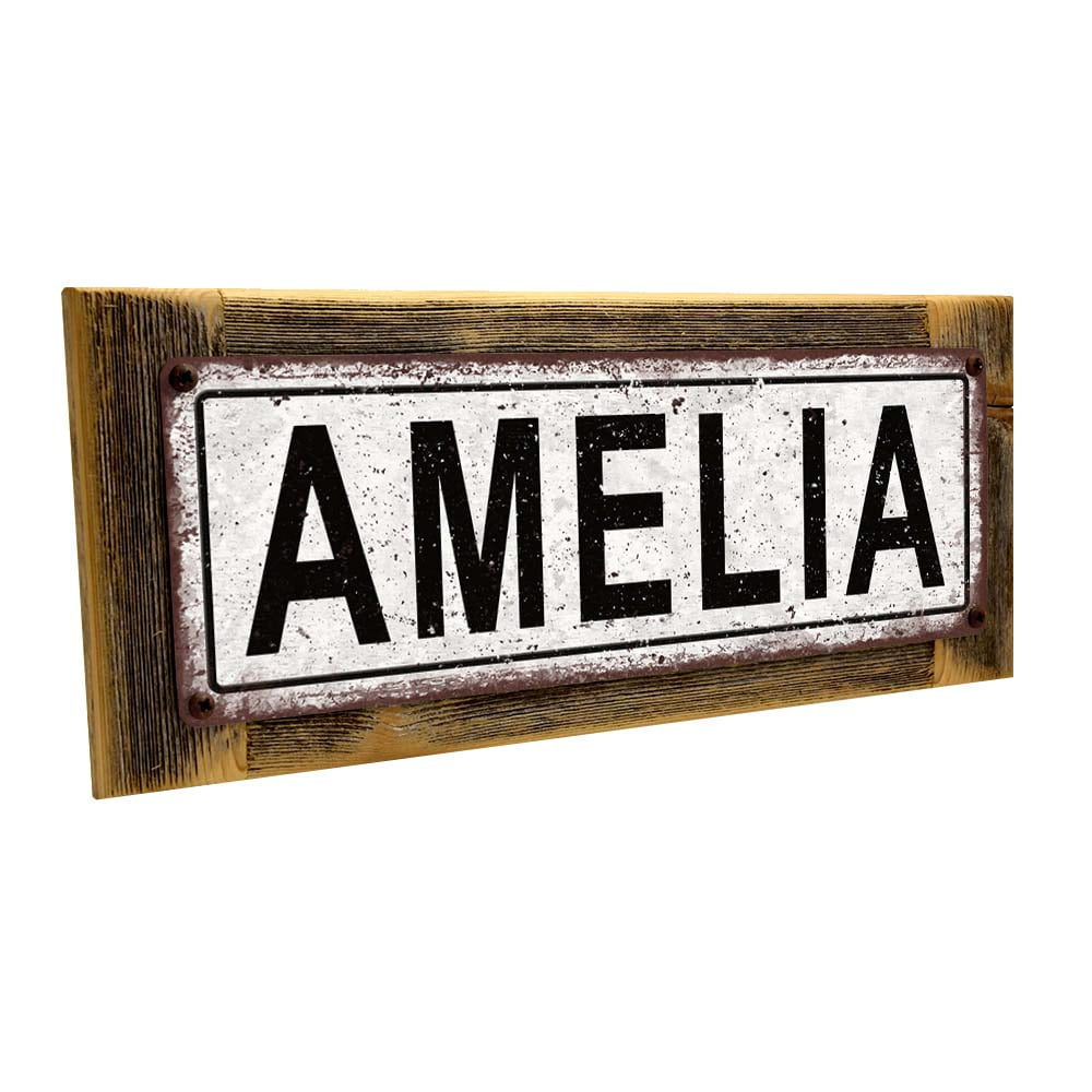 Framed Amelia 4 x12 Metal Sign Wall Décor for Kids Room and Nursery