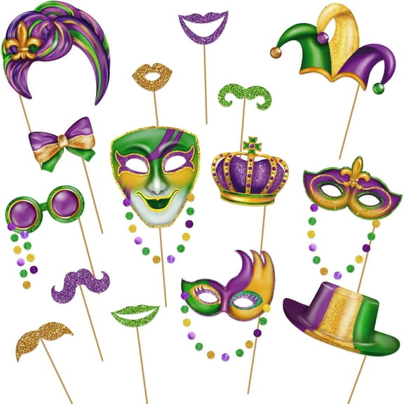 Cheerland Mardi Gras Photo Booth Props Fat Tuesday Mardi Gras Party, 15pcs