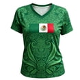 thumbnail image 4 of Trendfront Womens Mexico Flag Graphic T Shirts V Neck Short Sleeve Aztec Pattern Country Pride Football Fan Casual Tee Tops, 4 of 4