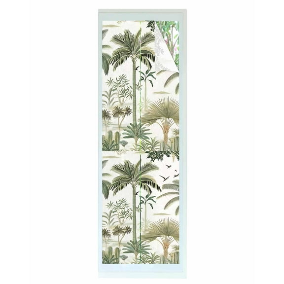 Window Privacy Film Tropical Green Palm Tree Stained Glass Window Film Decorative Sun Block Window Cover Summer Beach Cactus Window Clings Static Adhesive Sticker for Bathroom 23.6"x78.7"