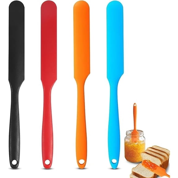 4 Pcs Silicone Jar Spatula Set, Long Handle Heat Resistant Skinny Spatulas for Jars & Bottles, Non-Stick Flexible Scrapers for Baking, Mixing, Jam, Cake Cream & Butter Spreading(4 colors)
