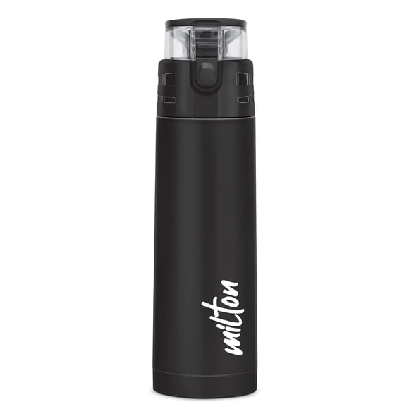 Atlantis 600 Thermosteel Water Bottle - 500ml, Black | 24 Hours Hot & Cold - Vacuum Insulated Coffee Flask For Sports, Travel | Leakproof, Double Wall, Easy Grip, Rust Proof, Easy To Carry