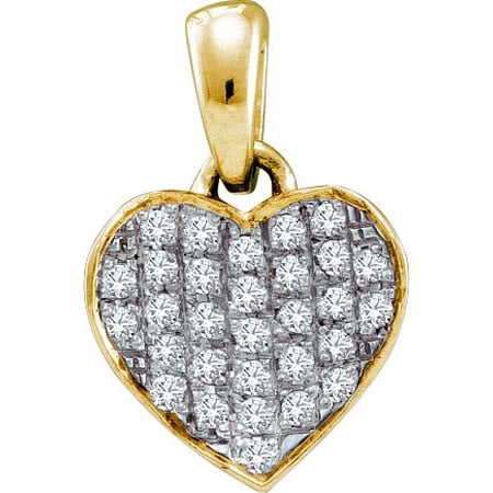 10K Yellow Gold 0.10ctw Fancy Shiny Fashion Pave Diamond Ladies Heart Pendant