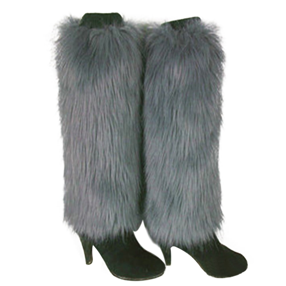 ECOSCO One Pair Women Faux Wolf Fur FUZZY Boots Shoes Cuffs Leg Warmers Covers