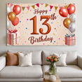 thumbnail image 7 of Pink Background Happy 13th Birthday Banner with Balloons Confetti and Presents Party Supplies Backdrop Decor for Photography Props Birthday Party Decors, 7 of 7
