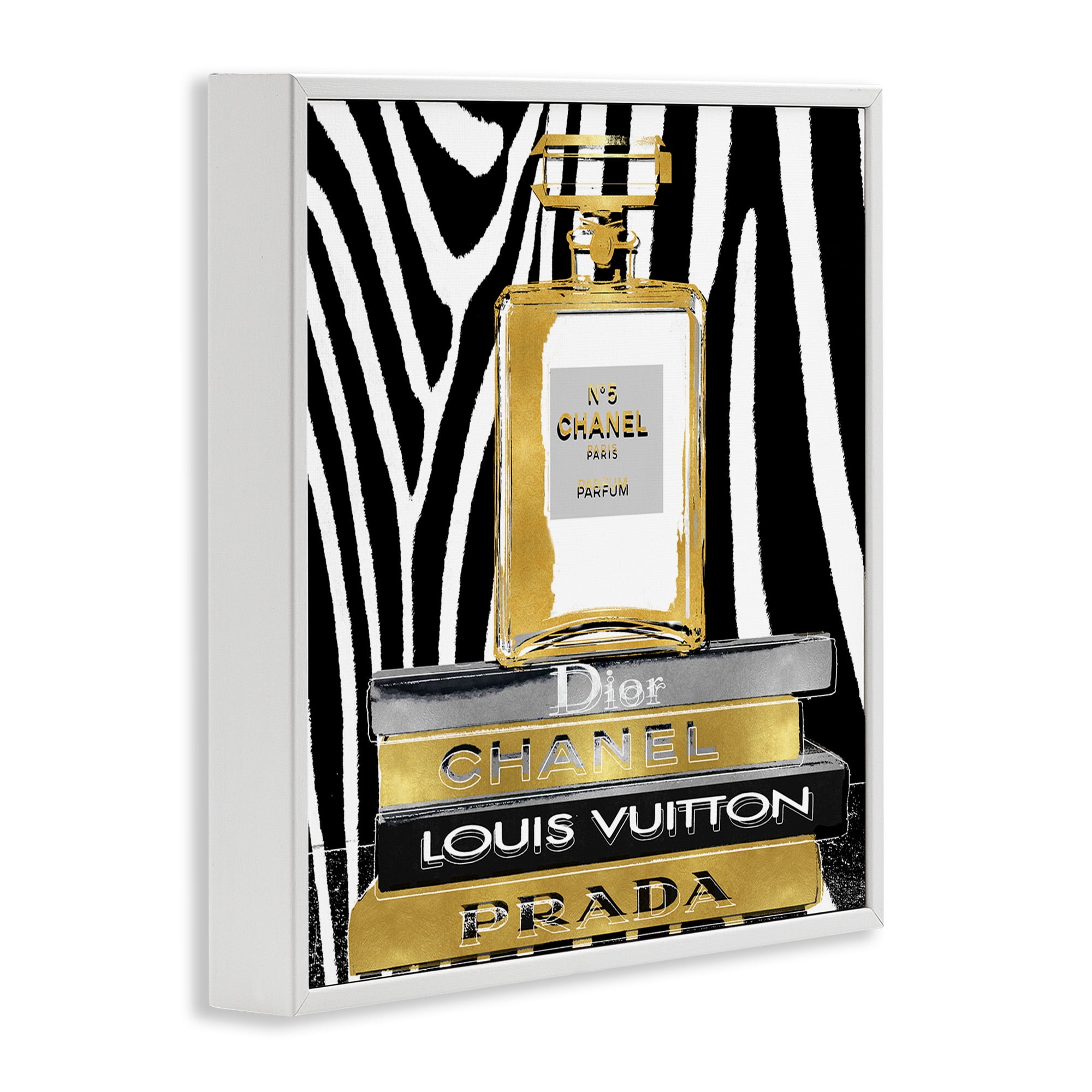 Stupell Industries Zebra Patterned Fashion Bookstack Beauty & Fashion Painting White Framed Art Print Wall Art, 17 x 17