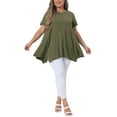 thumbnail image 1 of Tops de túnica de mujer plus size Agnes Orinda, camiseta de punto de verano con cuello redondo, suelta y fluida, de manga corta, casual, 2X verde ejército, 1 of 6