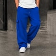 thumbnail image 2 of Gtoiithly Mens Solid Cargo Jogger Pants, Elastic Drawstring Waist Loose Wide Leg Sweatpants, Multi Pocket Casual Street Fashion Long Trousers Blue XL, 2 of 8