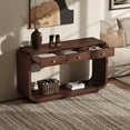 thumbnail image 4 of Harper & Bright Designs Farmhouse Rectangular Console Table with Storage, Narrow Entryway Table with 3 Drawers and Shelf, Wood Curved Sofa Table for Living Room, Hallway, Walnut, 4 of 13