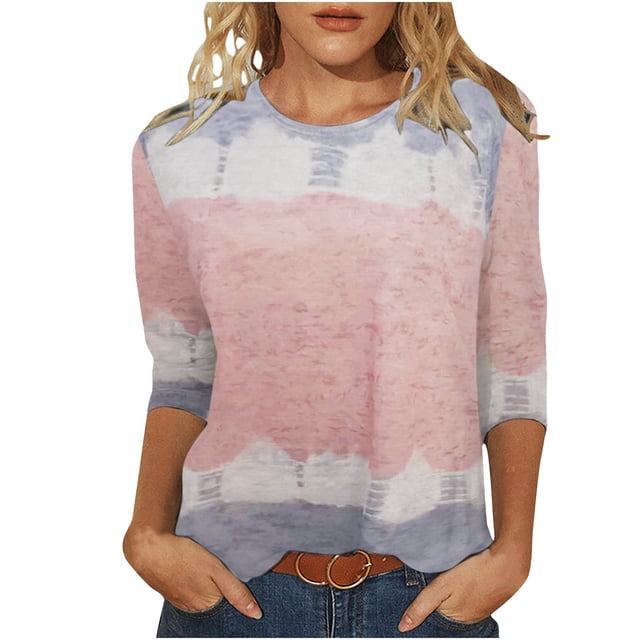 Birdeem T-Shirt Imprimé pour Femmes, Blouse Mi-Longue à Manches 3/4, Col Rond, Hauts Décontractés