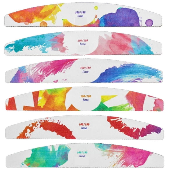Professional Salon Grade Nail File, Colorful Collection of Comfortable Two-Sided Buffers, Long-lasting 100/180 Grit, Semicircle Design for Safe and