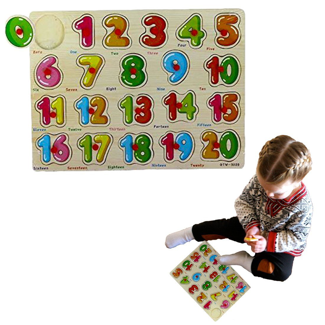 Wooden Puzzle Board 1-20 Math Numbers Couting Toys for Kids Early Learning 