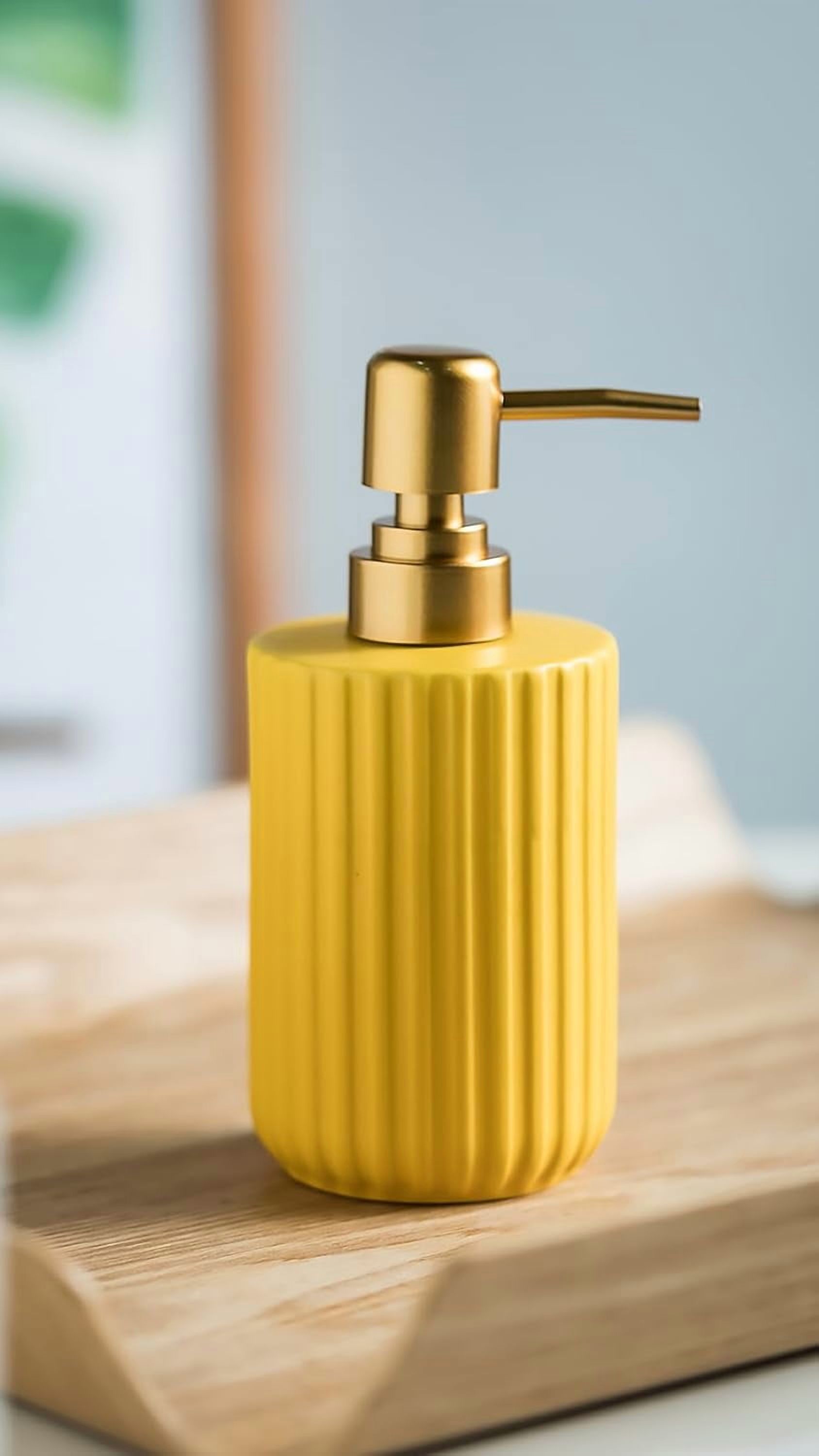 CATPAN Premium Matte Yellow Hand Soap Dispenser Set, Resin Liquid Soap Dispenser for Bathroom Countertop, 10.5oz