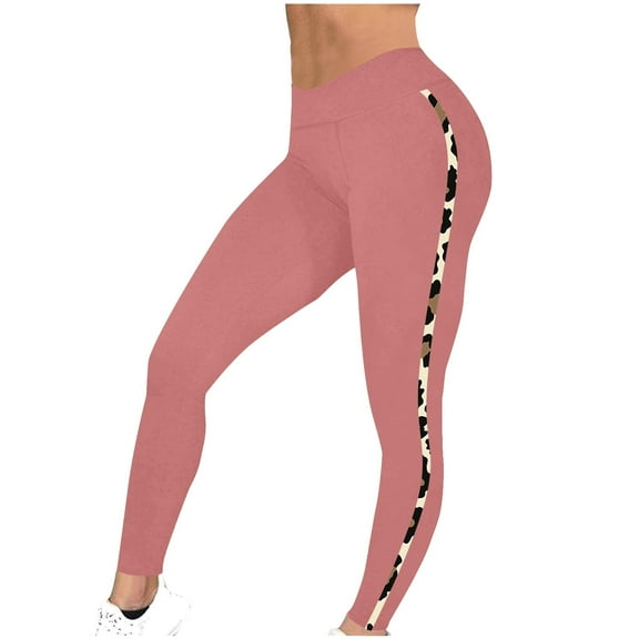 AGWOLF Womens Workout Pants Soft High Waist Leopard Striped Yoga Legging Stretchy Tummy Control Running Pants