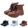 thumbnail image 2 of XIMIN Women's Rain Boots Solid Color Round Toe Heel Platform Ankle Boots Fashion Cross Lace Up Block Thick Heel Booties Casual Comfortable Ladies Outdoor Shoes, 2 of 8