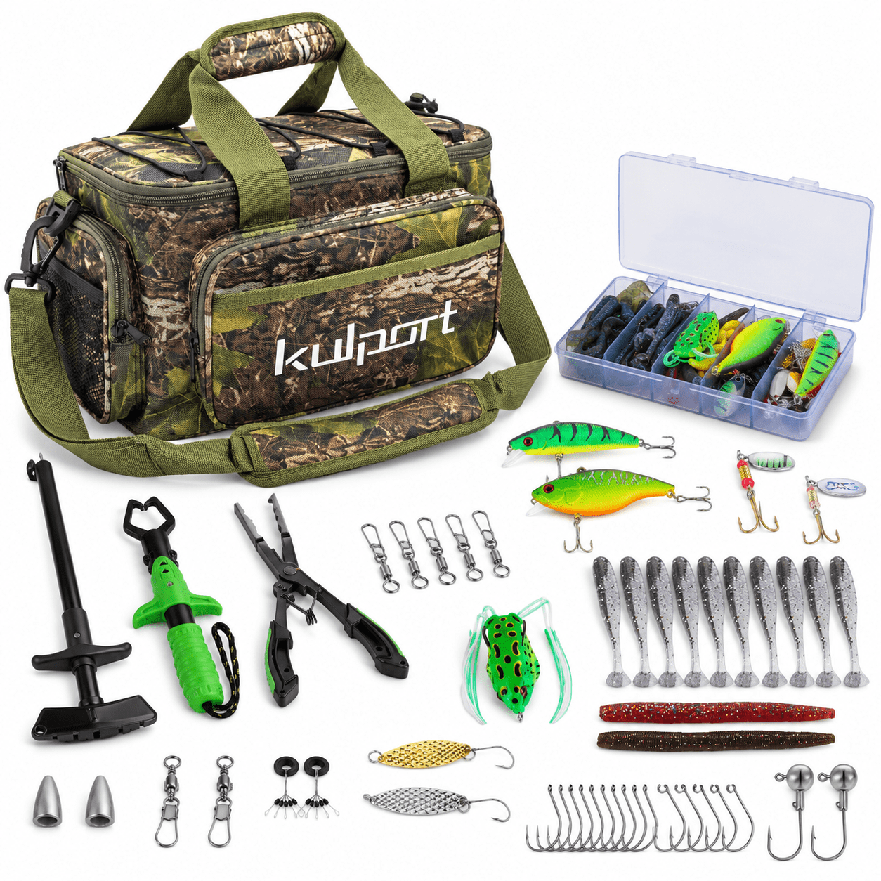Fishing Tackle Bag with Full Kit Shoulder Sling for Gear Storage Includes Tools and Lures