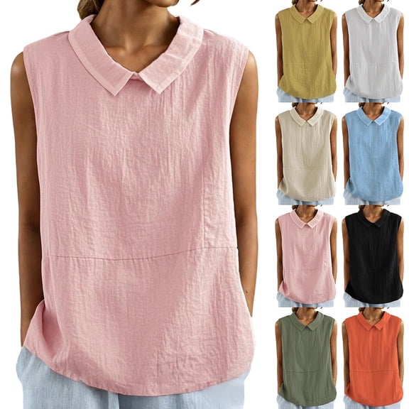 CAIXIA Womens Sleeveless Button Down Shirts Casual Collared Tank Top V Neck Summer Blouses Work Office Tops,Light Blue