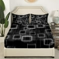 thumbnail image 3 of Geometric Sheets King Size,Black Gray Neon Light Bed Sheets Set For Kids Boys Girls Room Decor,Gradient Cubes Plaid Grid Lines Sheet Set Modern Art Bed Set, 3 of 7