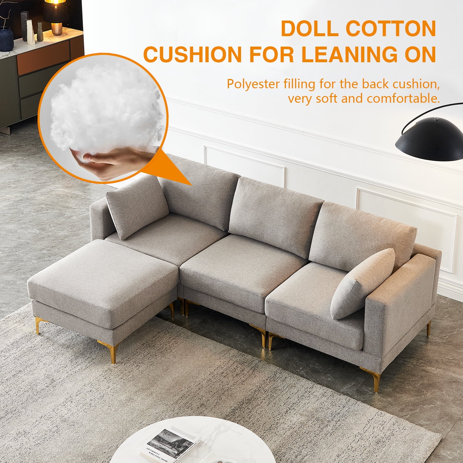 TrumanPick Convertible Sectional Sofa Couch, Modern&nbsp;3 Seat L Shaped Couch with Chaises for Living Room Furniture, Gray