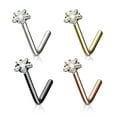 thumbnail image 5 of Nose Ring Stud L Bend Shape Surgical Steel Screw Star CZ Gem 1pc 20G 18G 6MM, 5 of 5