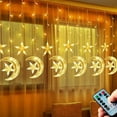 thumbnail image 5 of Star Moon Curtain Lights Ramadan Decoration Lights 8 Modes USB Powered Curtain Fairy String Lights With Remote Control Christmas Wedding Party Ramadan Home Decor Christmas Lights Short Strand, 5 of 5