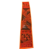 Mogul Moroccan Table Runner Orange Sari Embroidered Bohemian Handmade Ethnic Tapestry