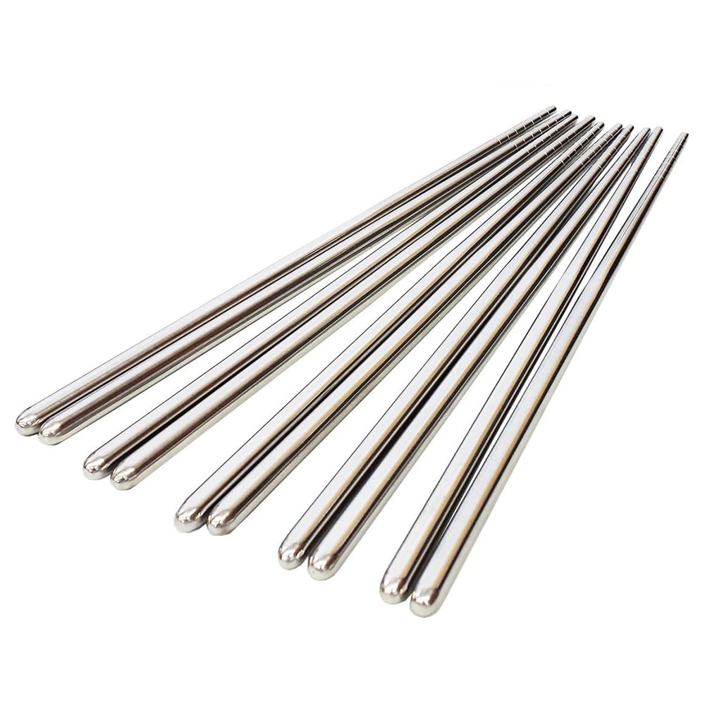 10 Pcs 5 Pairs High Quality Spiral Design Silver Stainless Steel Chopsticks 