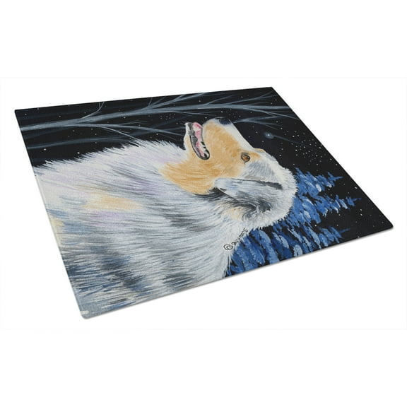 Caroline's Treasures Starry Night Australian Shepherd Glass Cutting Board Large