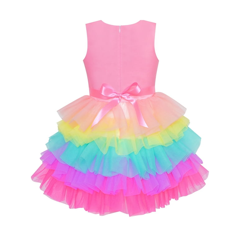 Rock Your Baby Girls Rainbow Unicorn & Tulle Dress Girls Toddler 3 Year Pink Cotton by Childrensalon