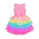 thumbnail image 3 of Vestido de Niña Rosa Unicorn con Volantes Arcoíris Falda Pastel 7 Años, 3 of 6