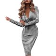 thumbnail image 1 of Vestido de glúteos de manga larga con estampado de cuello en V sexy para mujer de otoño e invierno Fridja  nbo4213, 1 of 8