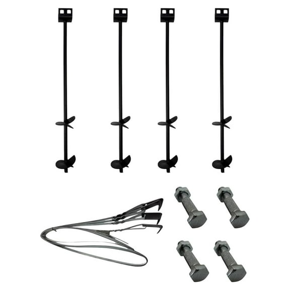 Mobile Home Part Set of 4 Auger Anchors; 4-8 ft Tie Down Strap, 4 Bolts
