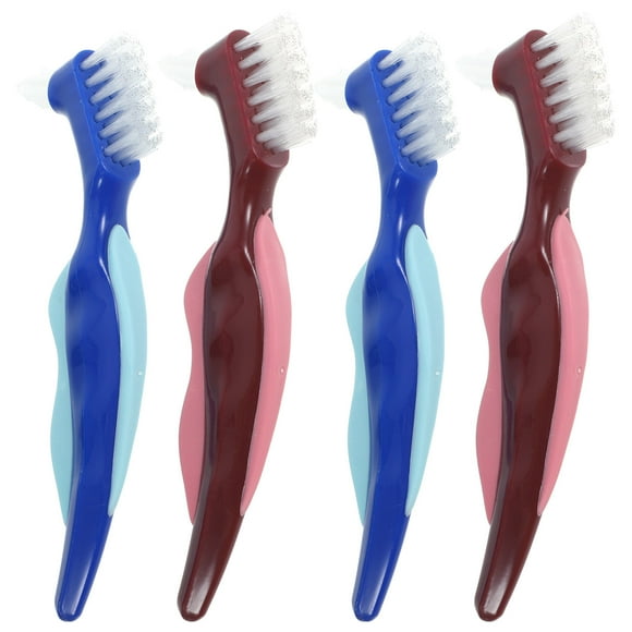 4 Uds cepillo para dentaduras postizas limpiador de dentaduras postizas de doble cara soportes cepillo de dientes suministro para el cuidado de la dentadura