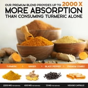 Turmeric Curcumin Supplement - 2000mg Organic Turmeric & 400mg Organic Ginger per Serving - 95% Curcuminoids & BioPerine Black Pepper for Best Absorption & Joint Support, Bottled in USA - 60 Capsules