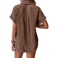 thumbnail image 5 of Yigetop Short Sleeve Button Up Women, Womens Short Sleeve Summer Shirts Batwing Sleeve Pocket Patched Shirt Collared Tops Dressy Casual V Neck Blouses Button Up Shirts Women Coffee S, 5 of 9
