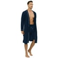thumbnail image 4 of Defitshape Men's Cotton Long Robe Soft Long Sleeve Summer Spring Lightweight Knee Length Pocket Comfy House SPA Hotel Hot Tub V Neck Bathrobe Dark Blue Large, 4 of 5