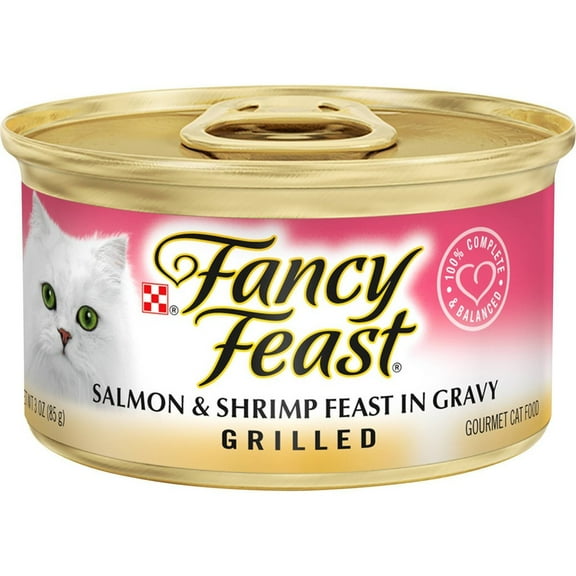 ( 4 Pack ) Fancy Feast Gourmet Cat Food, Grilled, Salmon & Shrimp In Gravy, 3 oz cans