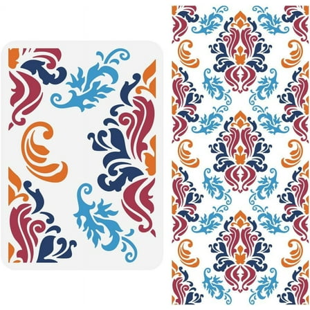 Damask Painting Stencil 8.3x11.7inch Reusable Vintage Damask Pattern Drawing Template DIY Art Flower Brocade Decoration Stencil for Painting on Wood Wall Fabric Furniture diy