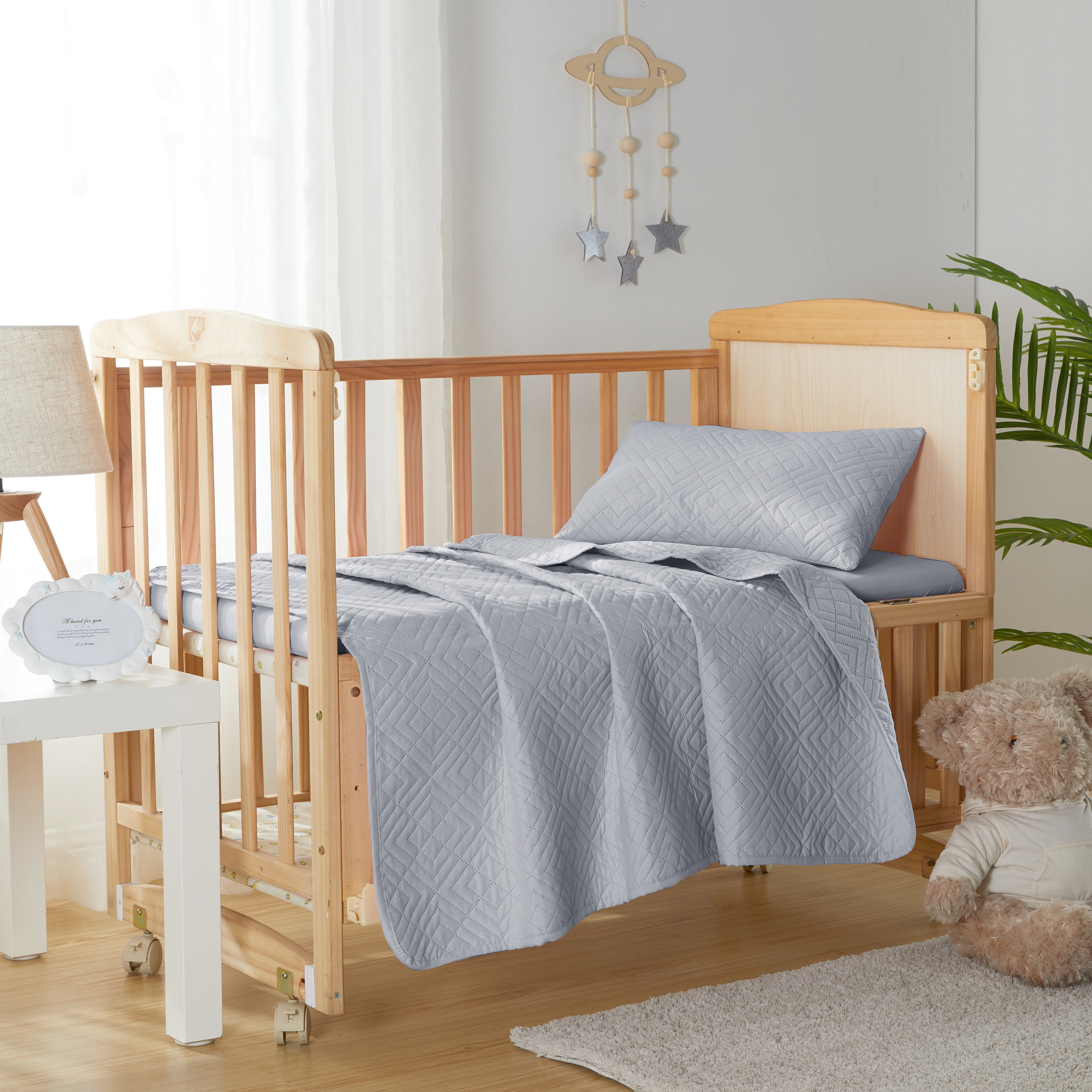 Clara Clark Kids Quilt Set (3pc) Diamond Weave, Grey