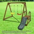 thumbnail image 3 of Kadyn Wood Swing Set For Backyard, 2 In 1 Outdoor Swing Set With Slide, Climbing Rope Ladder Kids Backyard Playset, 3 of 7