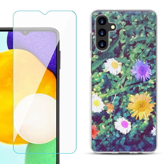 Slim-Fit TPU Fashion Phone Case for Samsung Galaxy A13 5G, with Tempered Glass Screen Protector, by OneToughShield ® - Daisy Paint