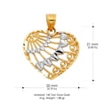 thumbnail image 3 of 14K Two Tone Gold Fancy Heart Charm Pendant with 1.4mm Flat Open Wheat Chain Necklace - 20", 3 of 6