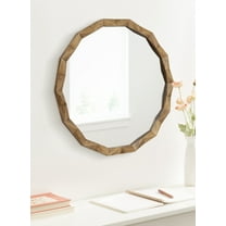 Kate and Laurel Endicott Modern Geometric Round Wall Mirror, 26 Inch Diameter, Natural Rustic, Transitional Faceted Wood Circle Mirror for Use as Bathroom Mirror for Over Sink or Cute Nursery Mirror